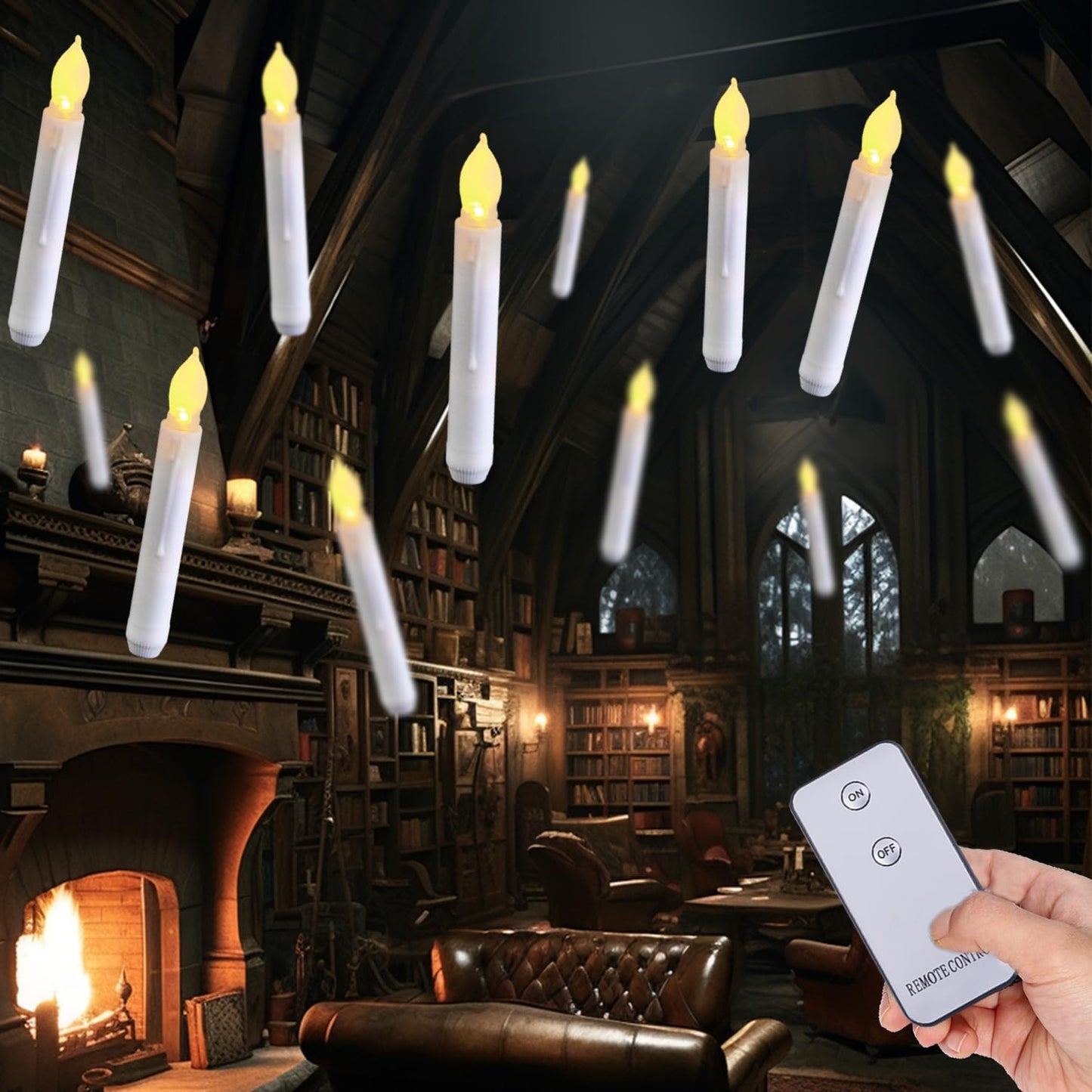 LED Flameless Taper Candles Battery Operated with Remote, Flickering Warm White Light, Set of 12 Fake Candles for Halloween, Christmas, Decoration