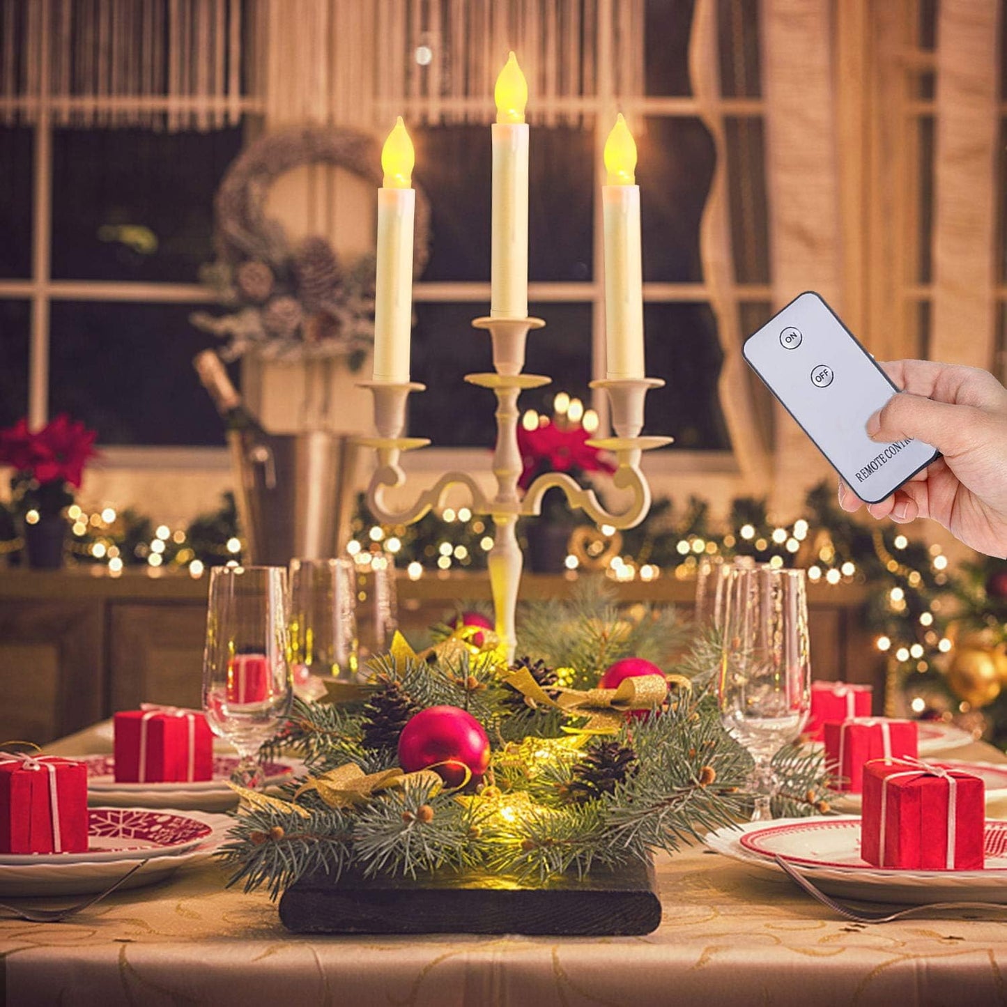 LED Flameless Taper Candles Battery Operated with Remote, Flickering Warm White Light, Set of 12 Fake Candles for Halloween, Christmas, Decoration