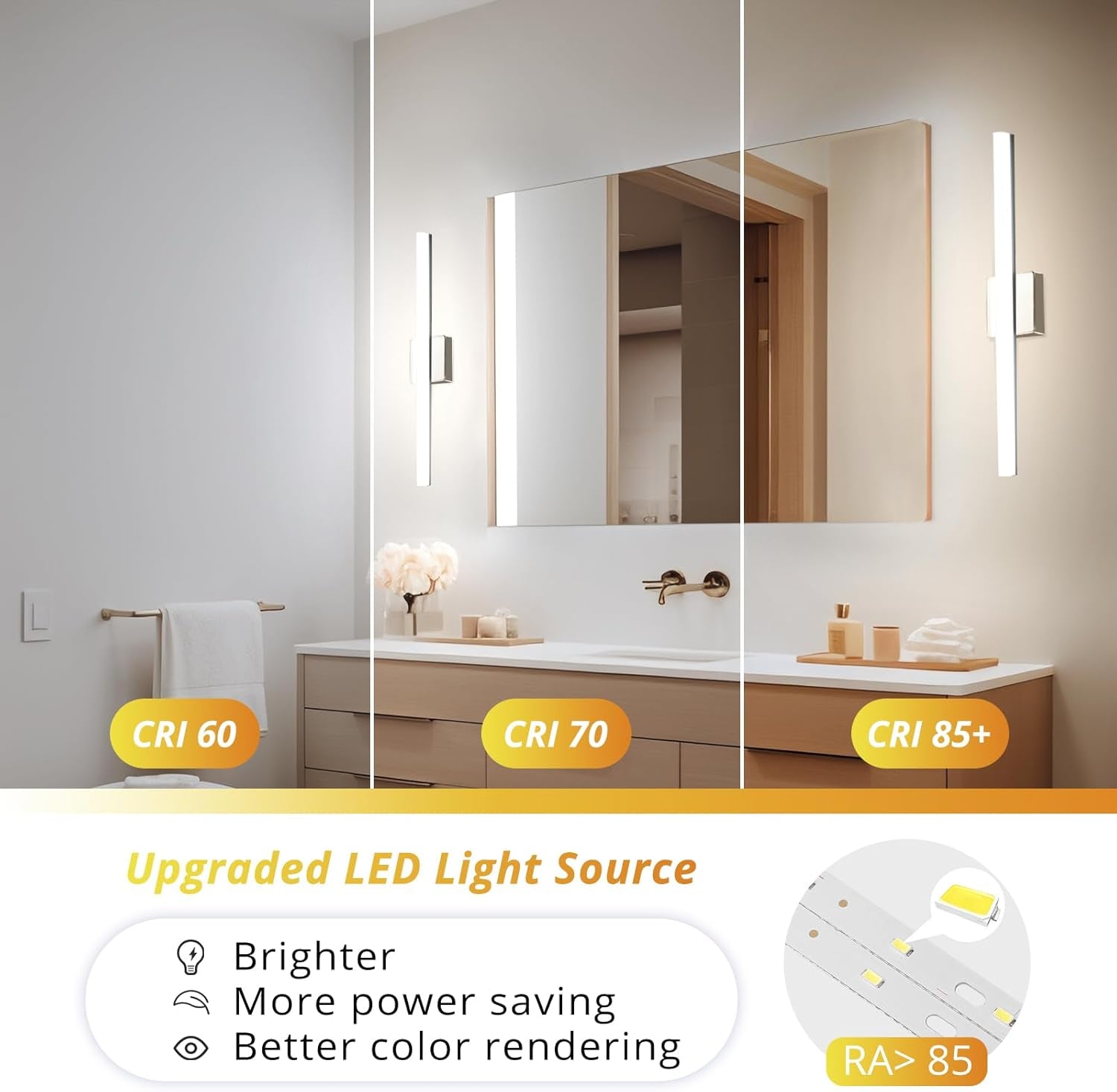 LED Bathroom Vanity Light Bar 24Inch 14W IP44 Chrome Shining over Mirror Lighting Fixture Indoor Wall Sconces Modern Bright White 4000K