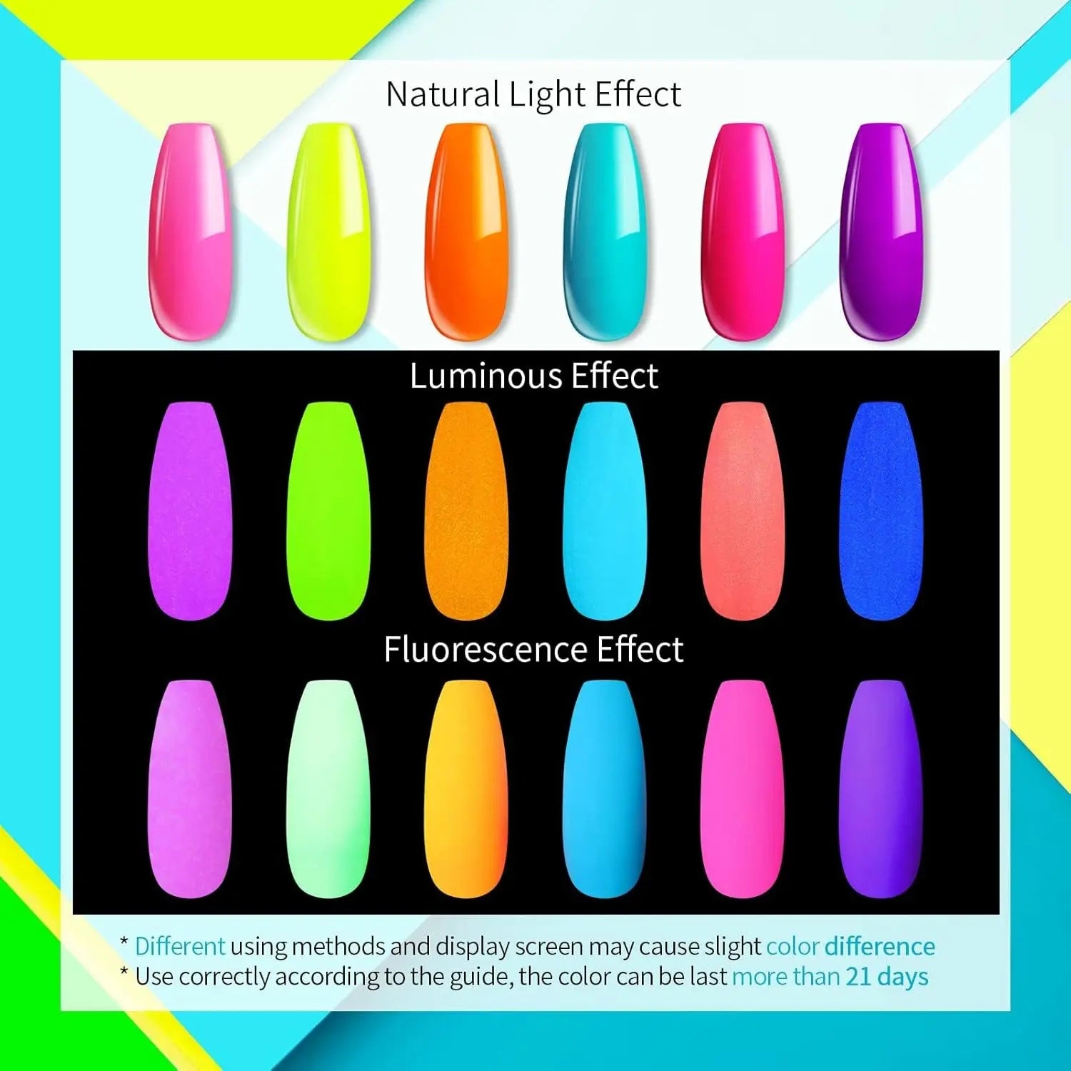 Glow in the Dark Gel Nail Polish Set, Halloween Neon Hot Pink Yellow Orange Bright Luminous Gel Polish Set Fluorescent 6 Colors Glow in Dark Effect Soak off Nail Polish Kit for Party Nails