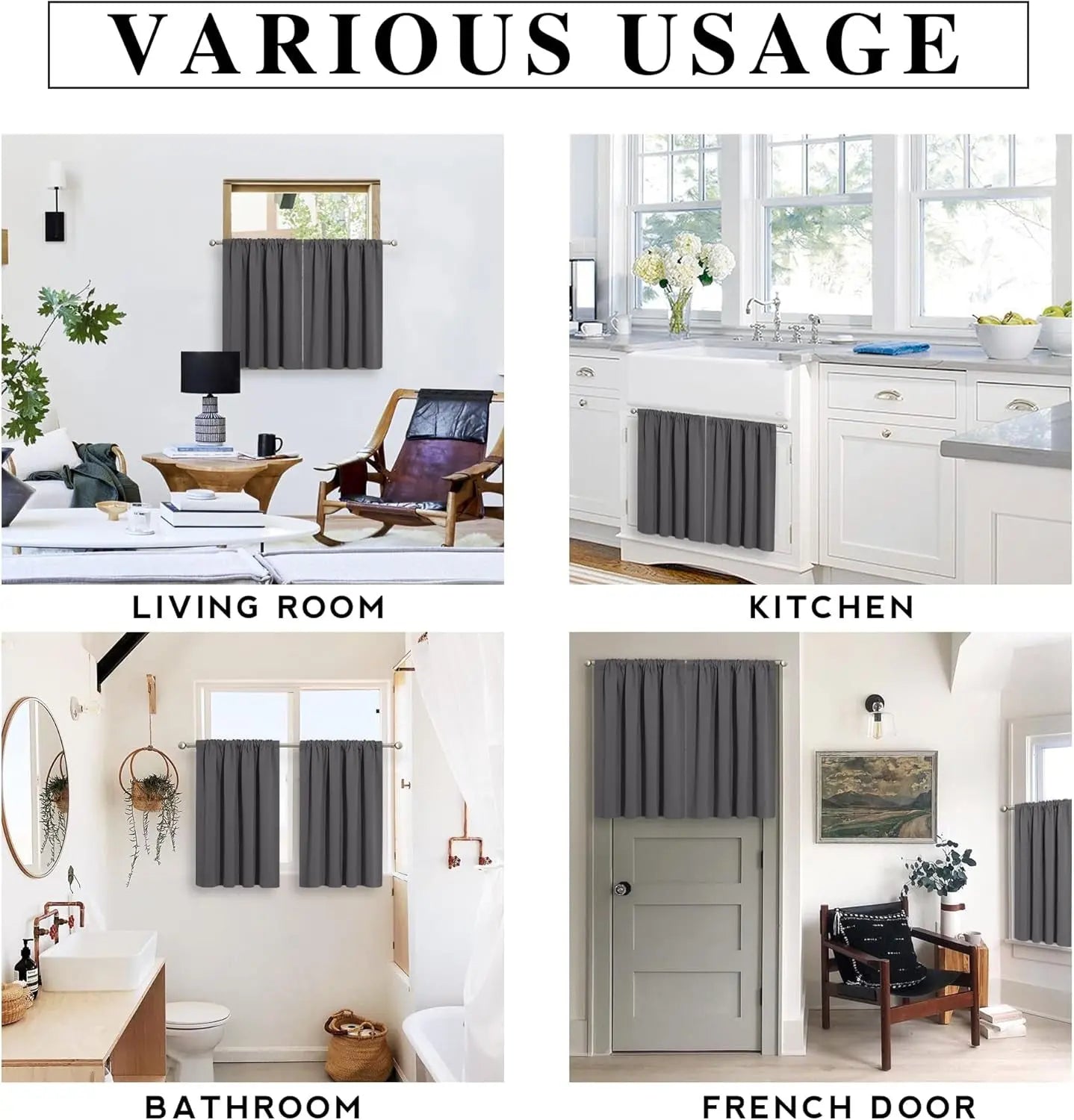 Short Blackout Curtains for Kitchen, Solid Half Window Treatment for Bedroom Energy Saving Privacy Shade for RV Camper Bathroom Basement, W42 X L30 Inches, Grey, 2 Panel Set