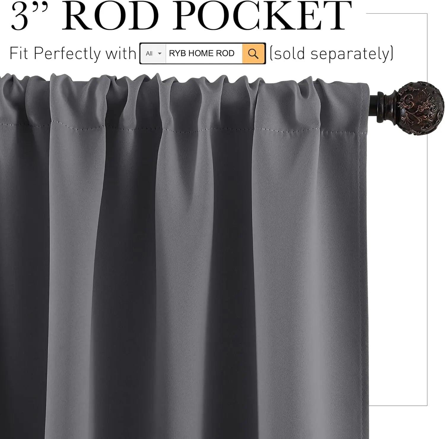 Short Blackout Curtains for Kitchen, Solid Half Window Treatment for Bedroom Energy Saving Privacy Shade for RV Camper Bathroom Basement, W42 X L30 Inches, Grey, 2 Panel Set