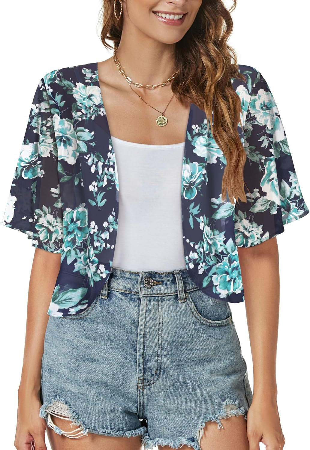 Women Shrug Chiffon Cardigans Open Front Short Sleeve Bolero for Evening Dressy