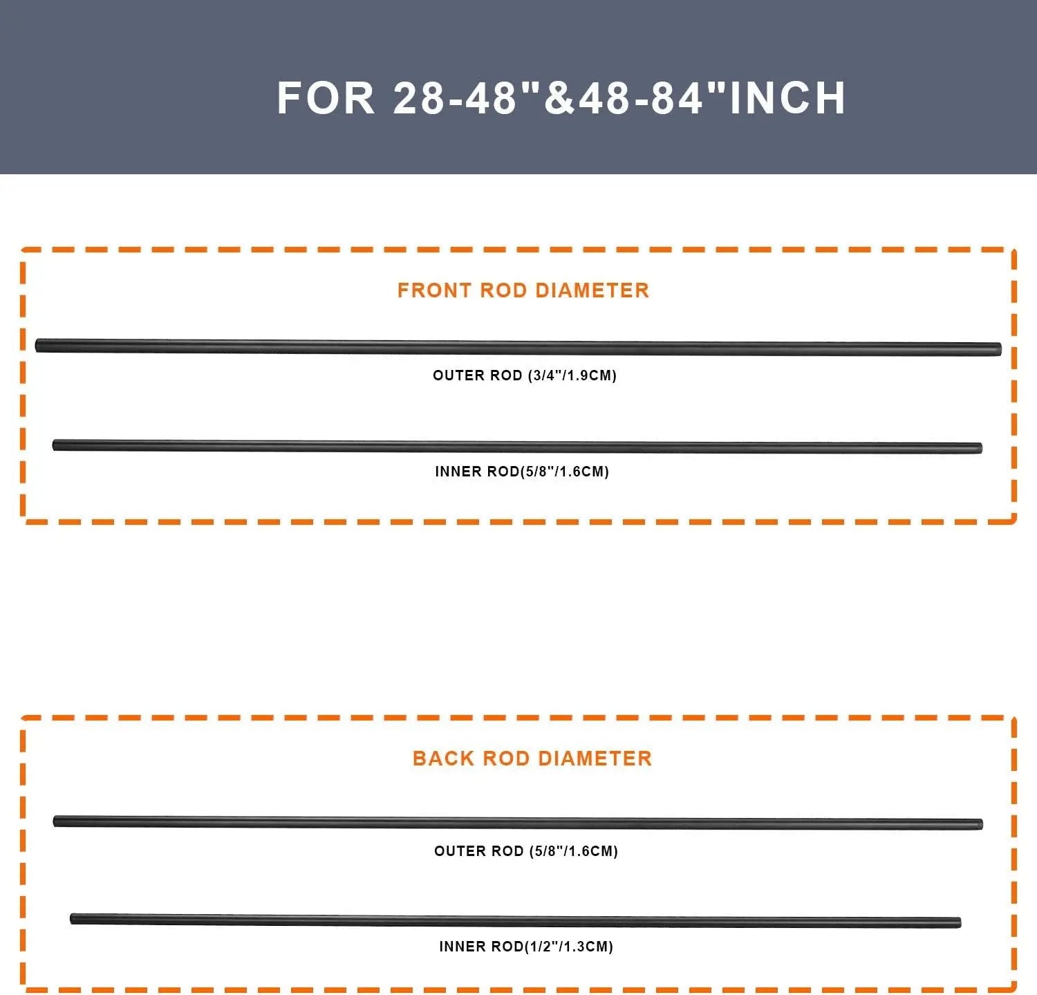 Double Curtain Rods Matte Black,Room Darkening Drapery Rod 28-48 Inches,Adjustable 3/4 Inches Front and 5/8 Inches Back Quality Metal Rod for Window,Wrap around Design