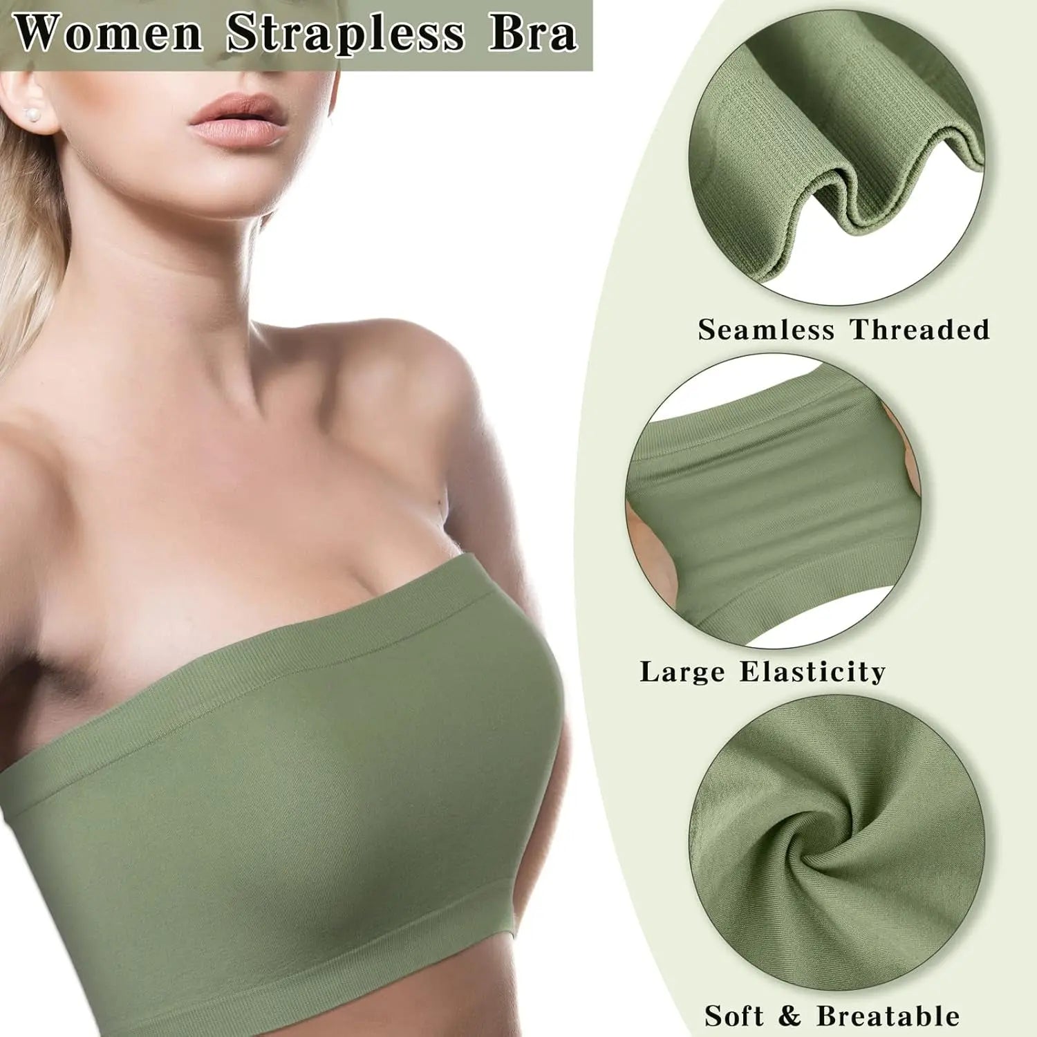 4 Pack Women Tube Tops Summer Non-Padded Seamless Bra, 4 Colors