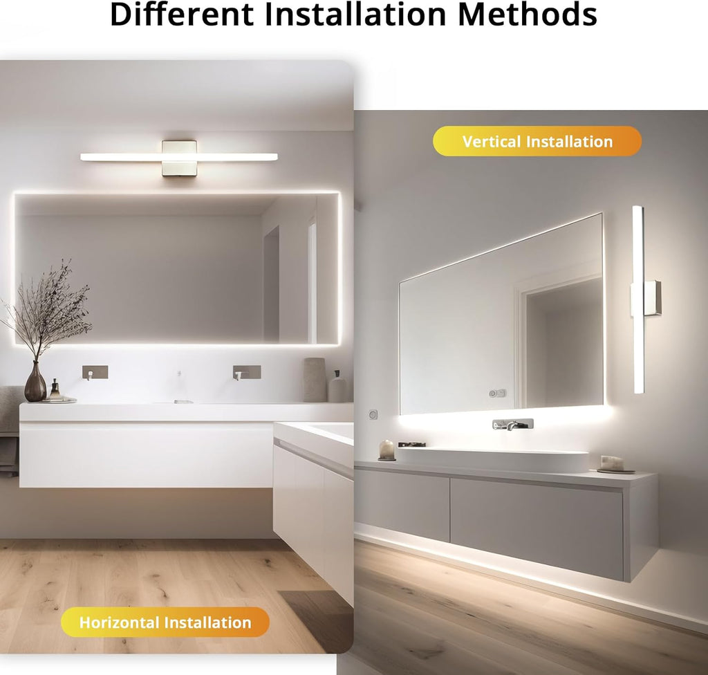 LED Bathroom Vanity Light Bar 24Inch 14W IP44 Chrome Shining over Mirror Lighting Fixture Indoor Wall Sconces Modern Bright White 4000K