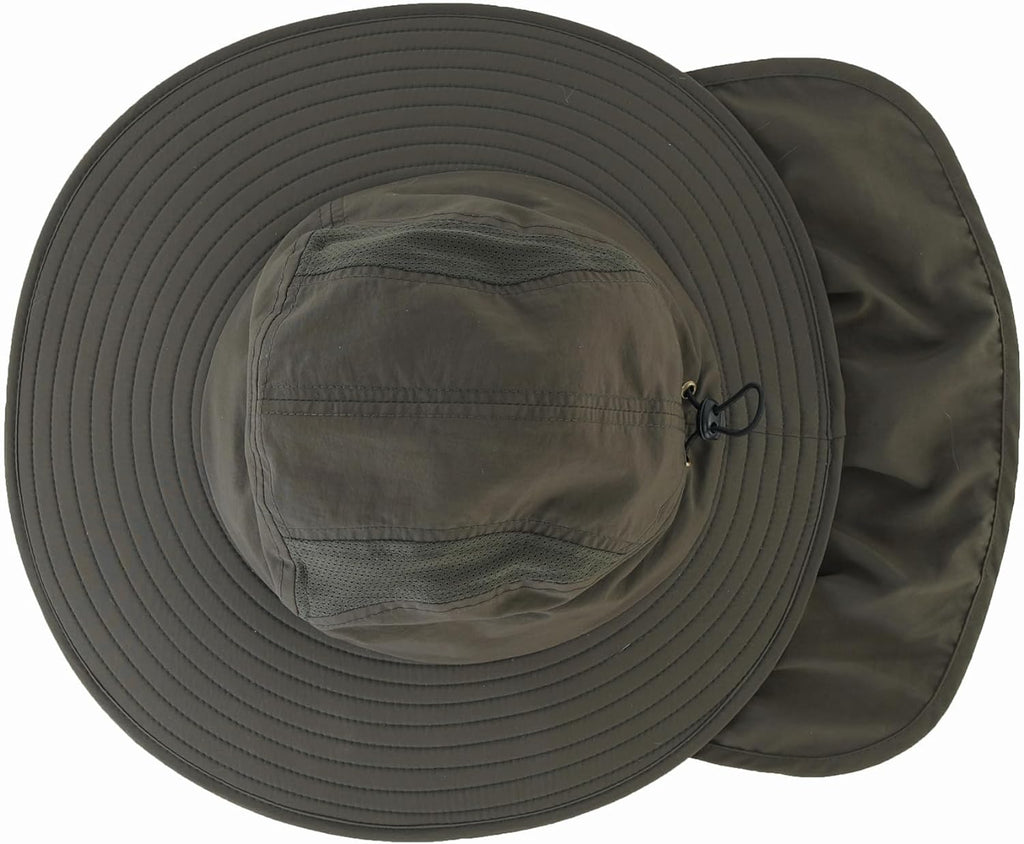 UPF 50+ Mens Wide Brim Fishing Hat with Neck Flap Sun Hat for Men Women Sun Protection Cap
