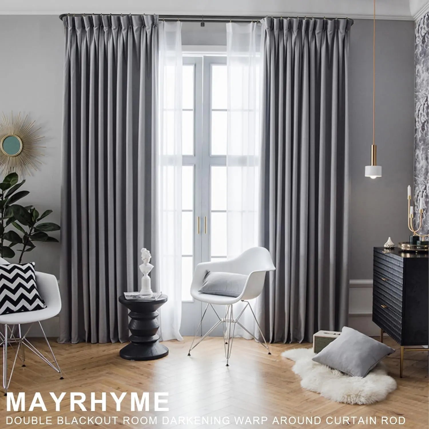 Double Curtain Rods Matte Black,Room Darkening Drapery Rod 28-48 Inches,Adjustable 3/4 Inches Front and 5/8 Inches Back Quality Metal Rod for Window,Wrap around Design