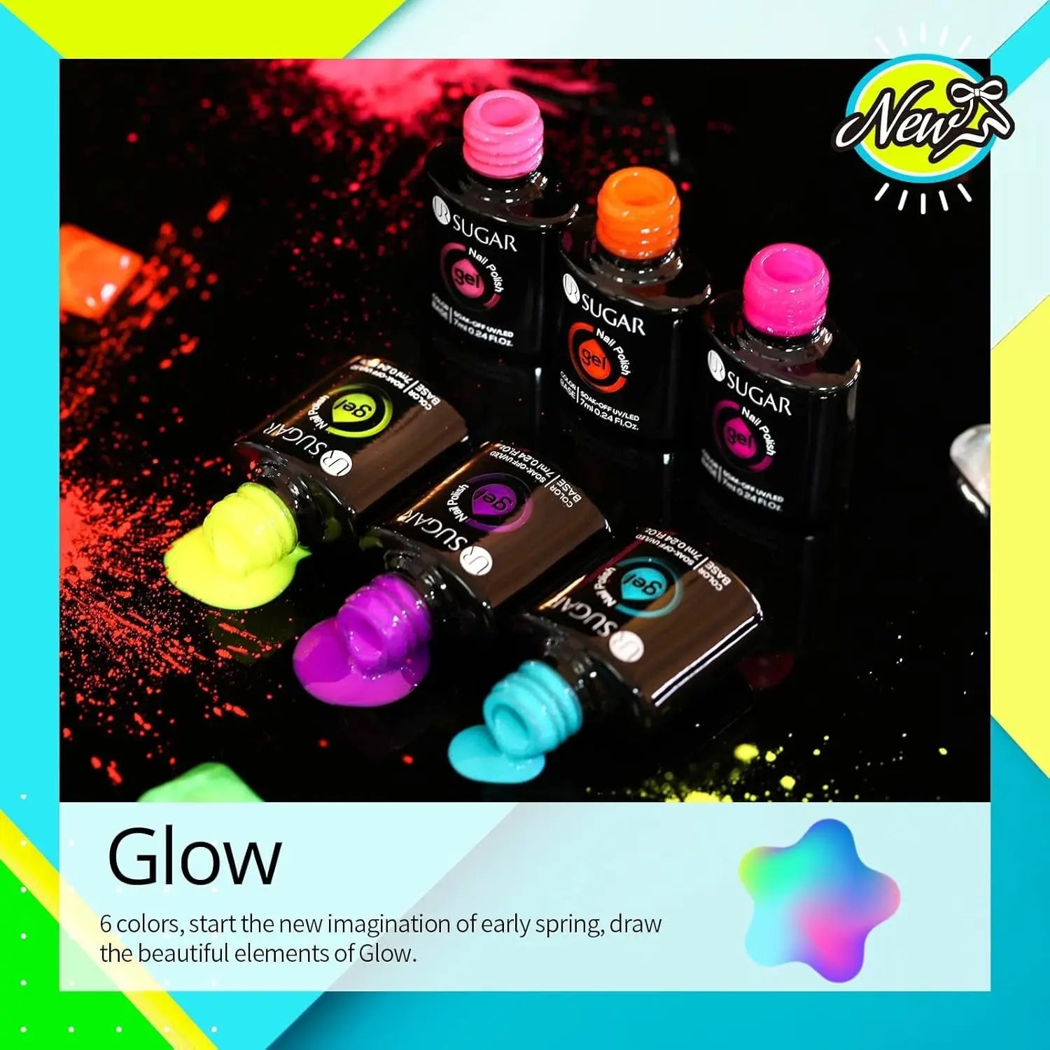 Glow in the Dark Gel Nail Polish Set, Halloween Neon Hot Pink Yellow Orange Bright Luminous Gel Polish Set Fluorescent 6 Colors Glow in Dark Effect Soak off Nail Polish Kit for Party Nails