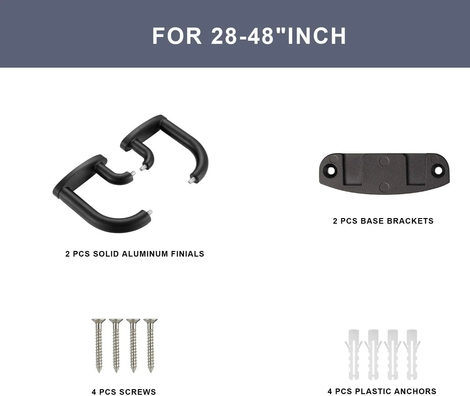 Double Curtain Rods Matte Black,Room Darkening Drapery Rod 28-48 Inches,Adjustable 3/4 Inches Front and 5/8 Inches Back Quality Metal Rod for Window,Wrap around Design