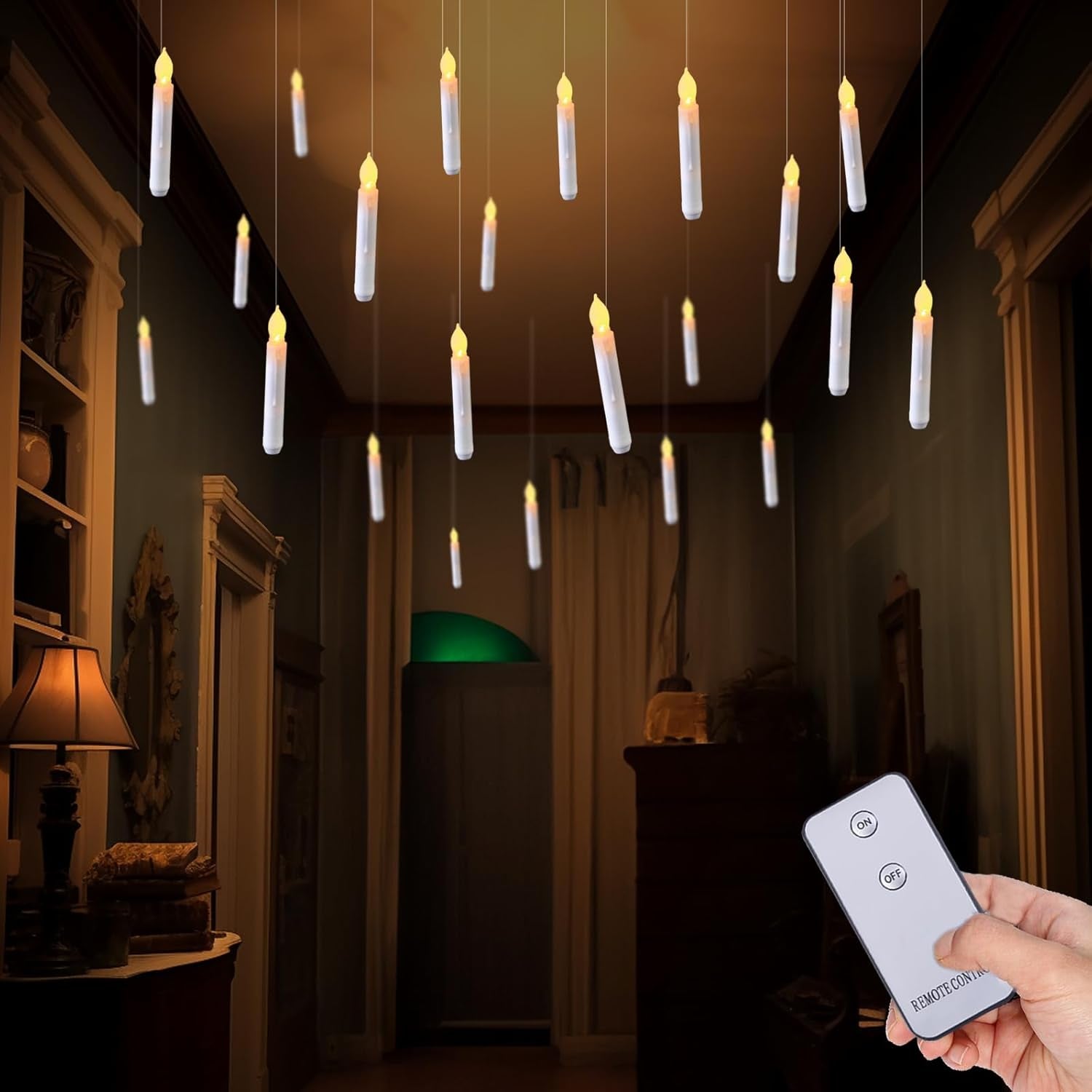 LED Flameless Taper Candles Battery Operated with Remote, Flickering Warm White Light, Set of 12 Fake Candles for Halloween, Christmas, Decoration
