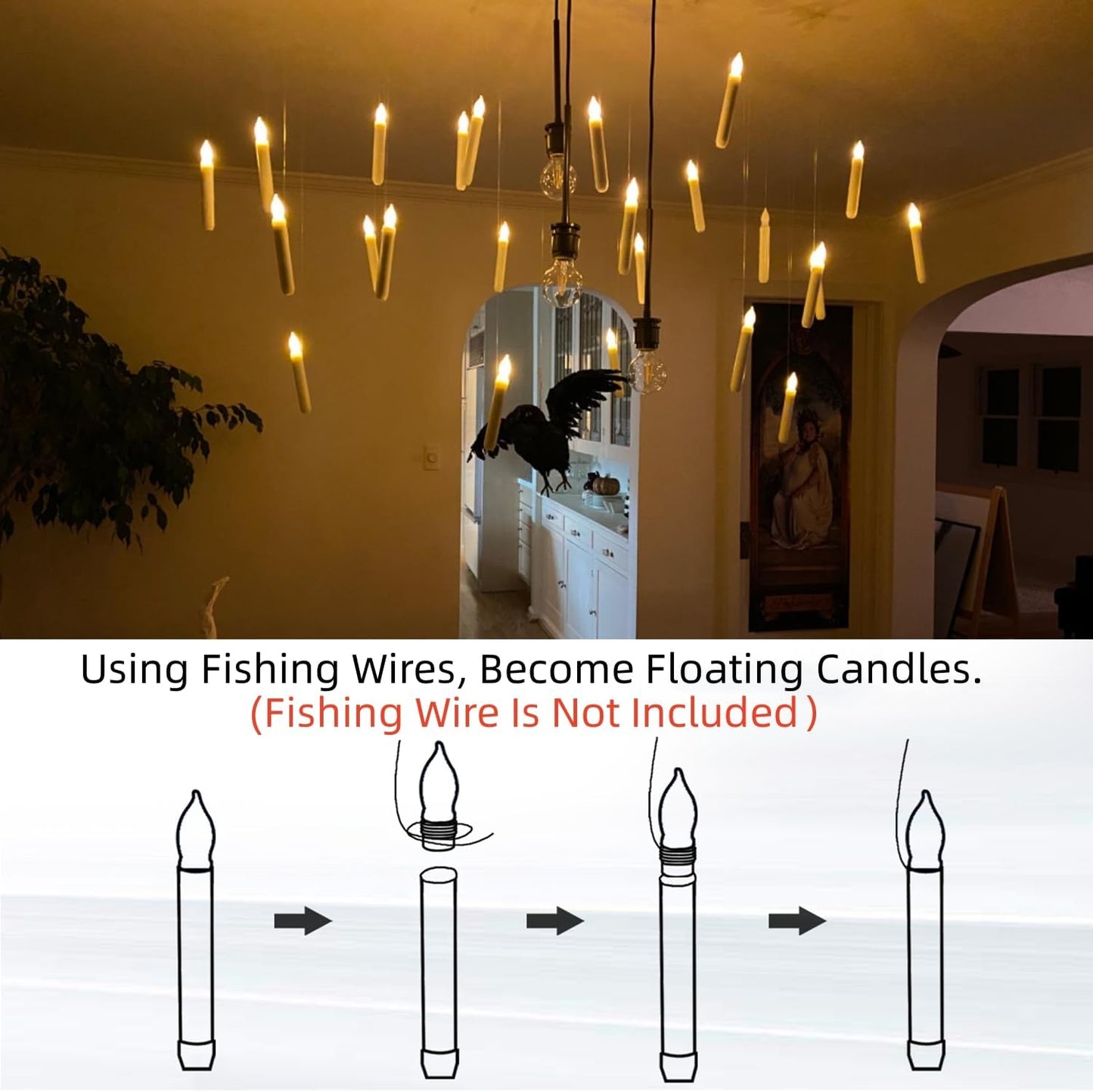 LED Flameless Taper Candles Battery Operated with Remote, Flickering Warm White Light, Set of 12 Fake Candles for Halloween, Christmas, Decoration