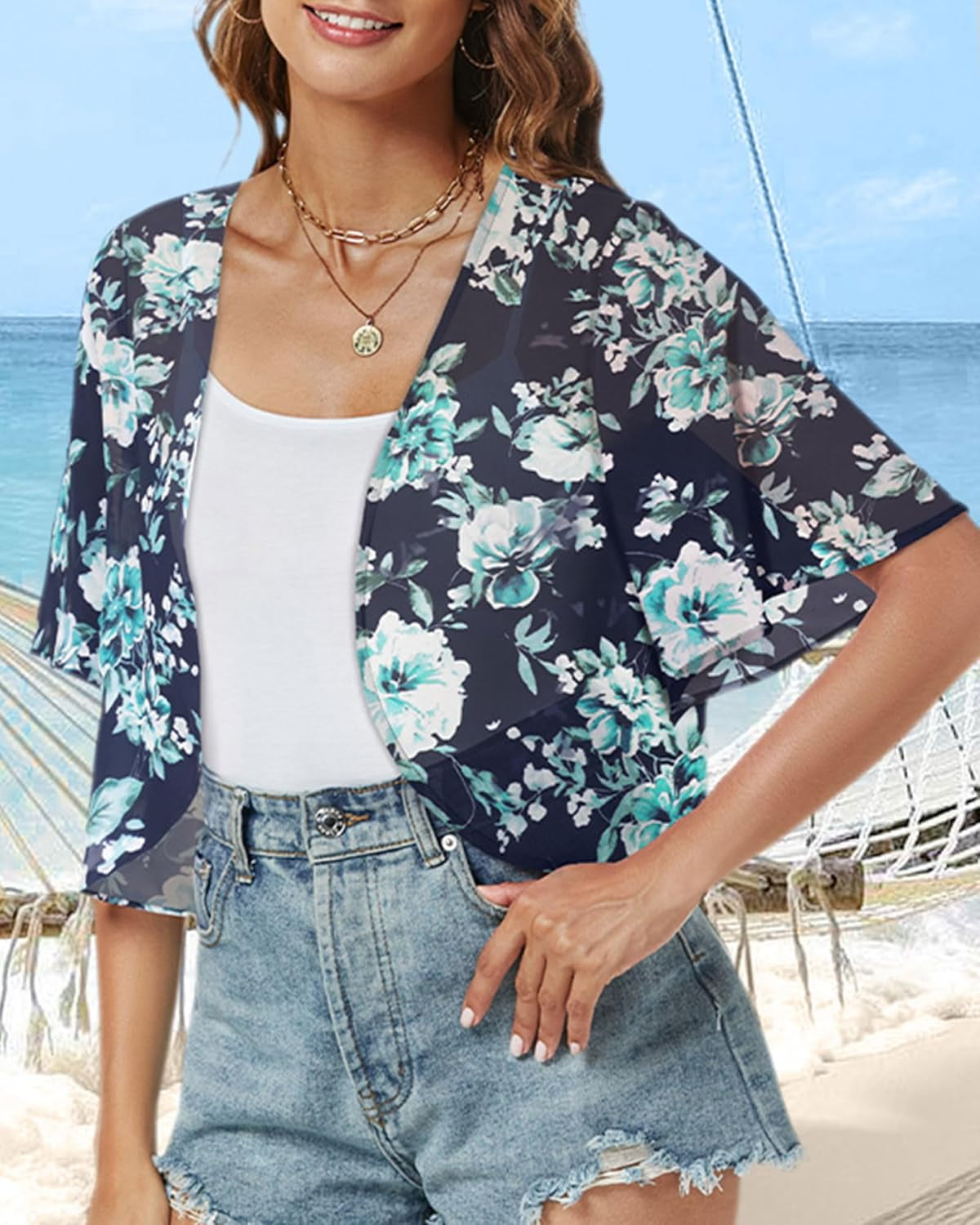 Women Shrug Chiffon Cardigans Open Front Short Sleeve Bolero for Evening Dressy