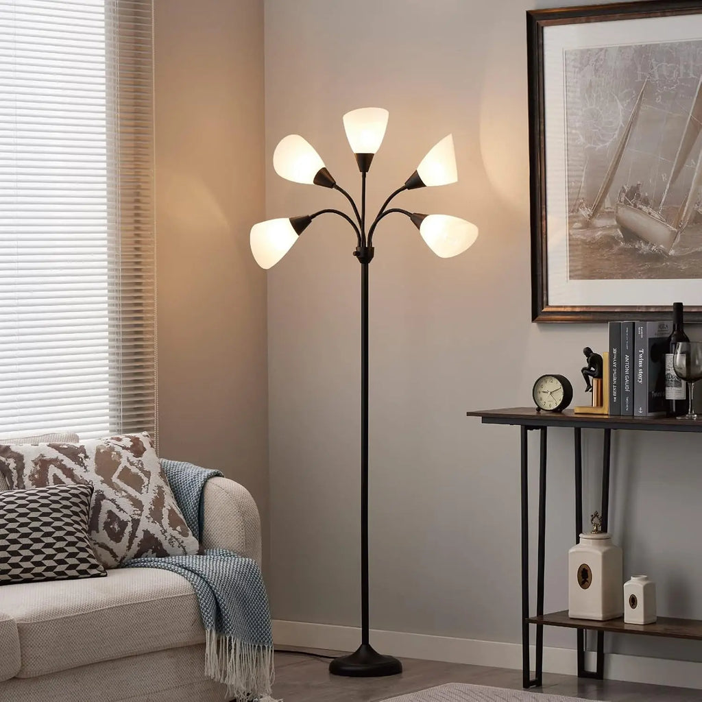 Medusa Floor Lamps Standing Lamps 5 Heads Adjustable Reading Light Large Shade Use E26 A19 Bulb Floor Lamps for Living Room Bedroom (Black)
