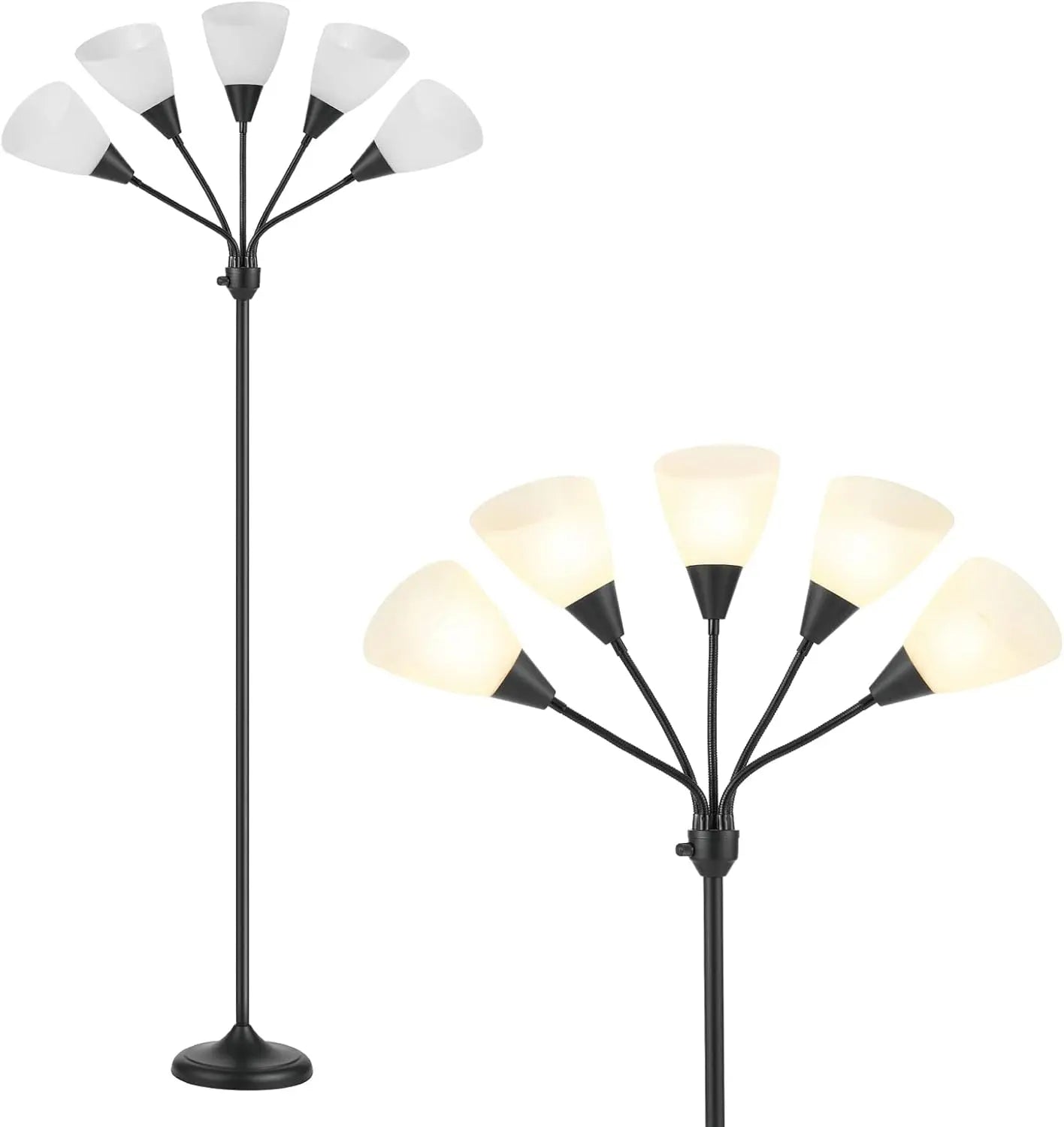 Medusa Floor Lamps Standing Lamps 5 Heads Adjustable Reading Light Large Shade Use E26 A19 Bulb Floor Lamps for Living Room Bedroom (Black)