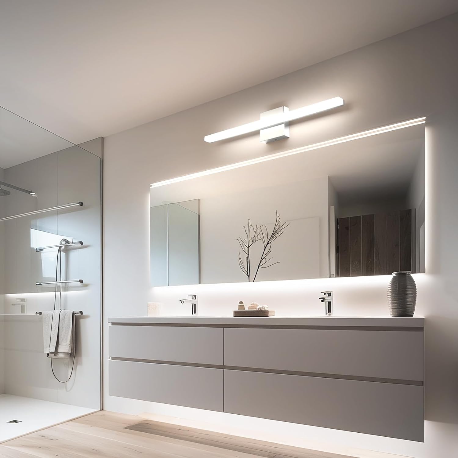 LED Bathroom Vanity Light Bar 24Inch 14W IP44 Chrome Shining over Mirror Lighting Fixture Indoor Wall Sconces Modern Bright White 4000K
