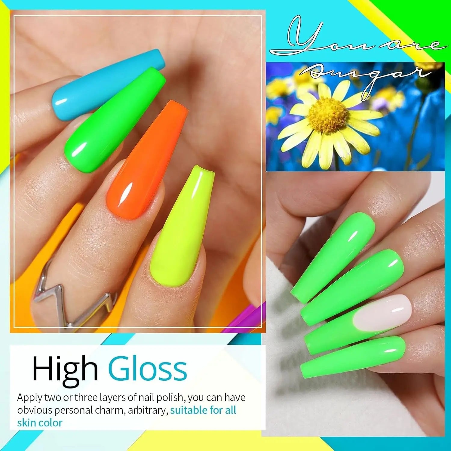 Glow in the Dark Gel Nail Polish Set, Halloween Neon Hot Pink Yellow Orange Bright Luminous Gel Polish Set Fluorescent 6 Colors Glow in Dark Effect Soak off Nail Polish Kit for Party Nails