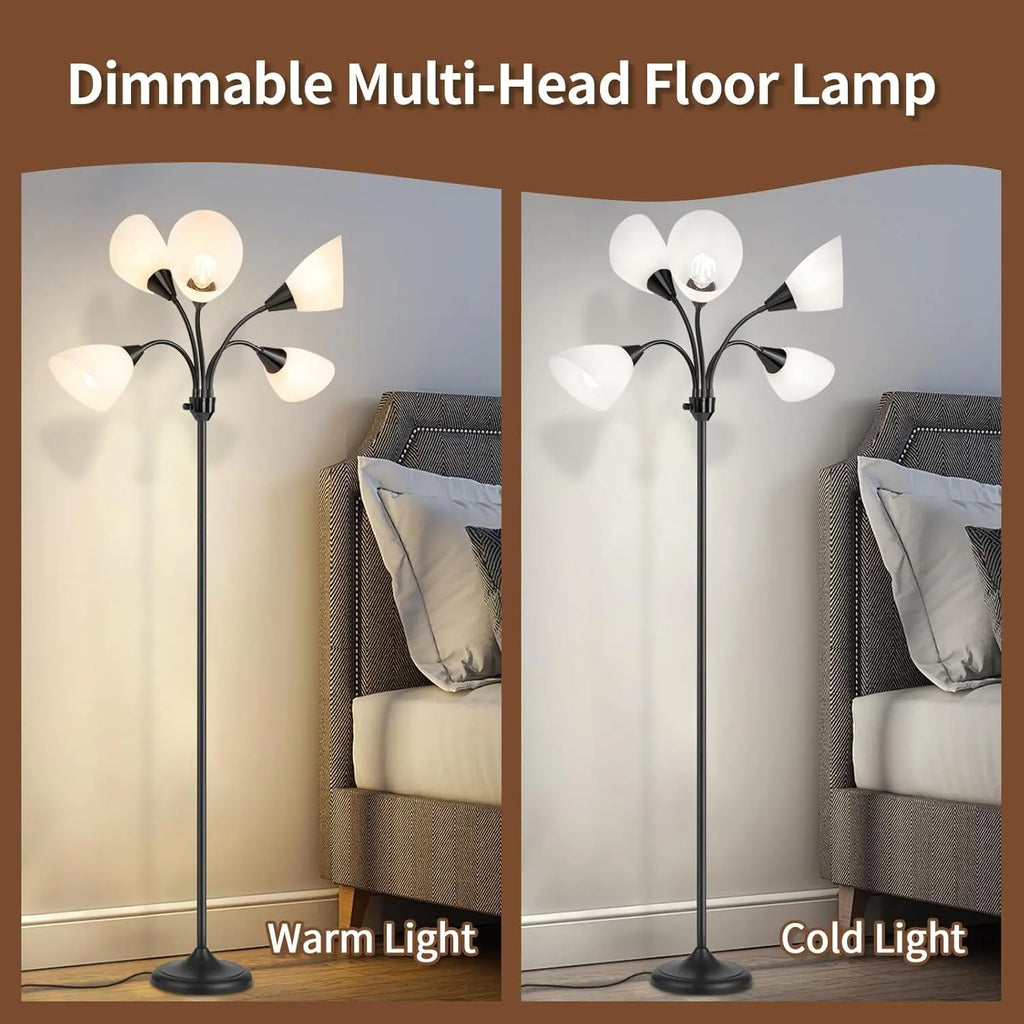 Medusa Floor Lamps Standing Lamps 5 Heads Adjustable Reading Light Large Shade Use E26 A19 Bulb Floor Lamps for Living Room Bedroom (Black)