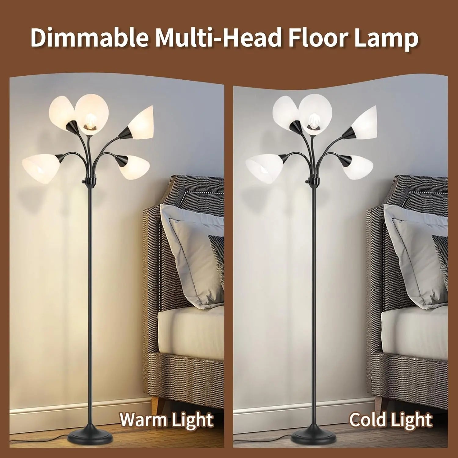 Medusa Floor Lamps Standing Lamps 5 Heads Adjustable Reading Light Large Shade Use E26 A19 Bulb Floor Lamps for Living Room Bedroom (Black)
