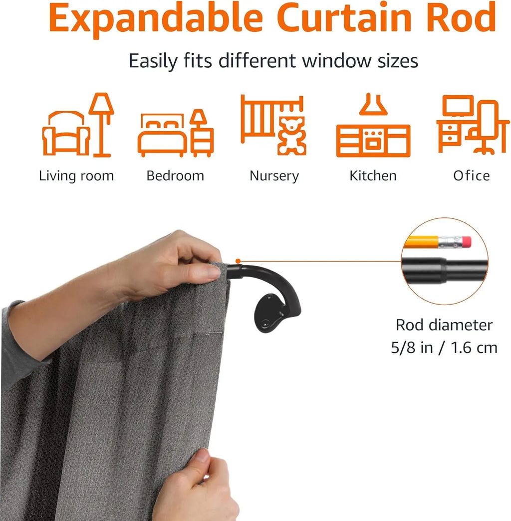 Adjustable Room Darkening Blackout Curtain Rod - 28" to 48", Black