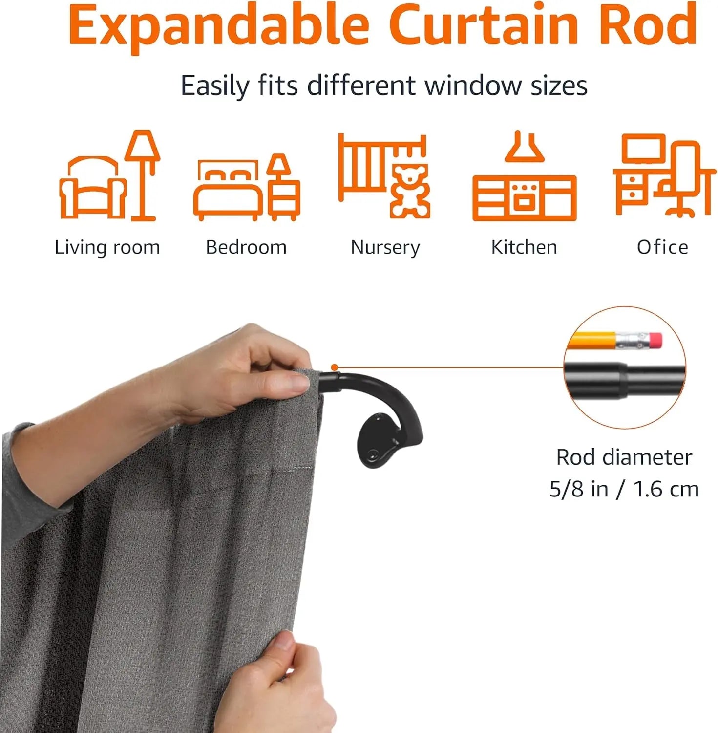 Adjustable Room Darkening Blackout Curtain Rod - 28" to 48", Black