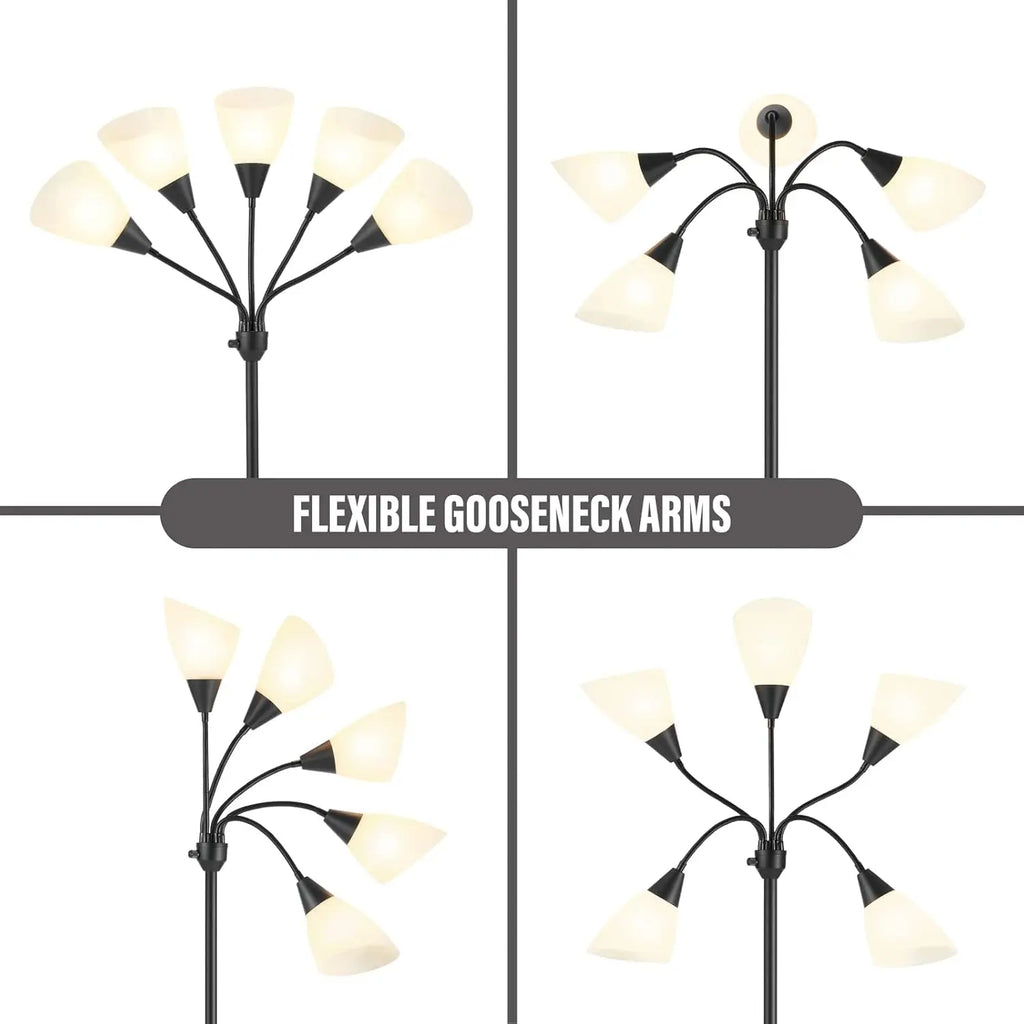 Medusa Floor Lamps Standing Lamps 5 Heads Adjustable Reading Light Large Shade Use E26 A19 Bulb Floor Lamps for Living Room Bedroom (Black)