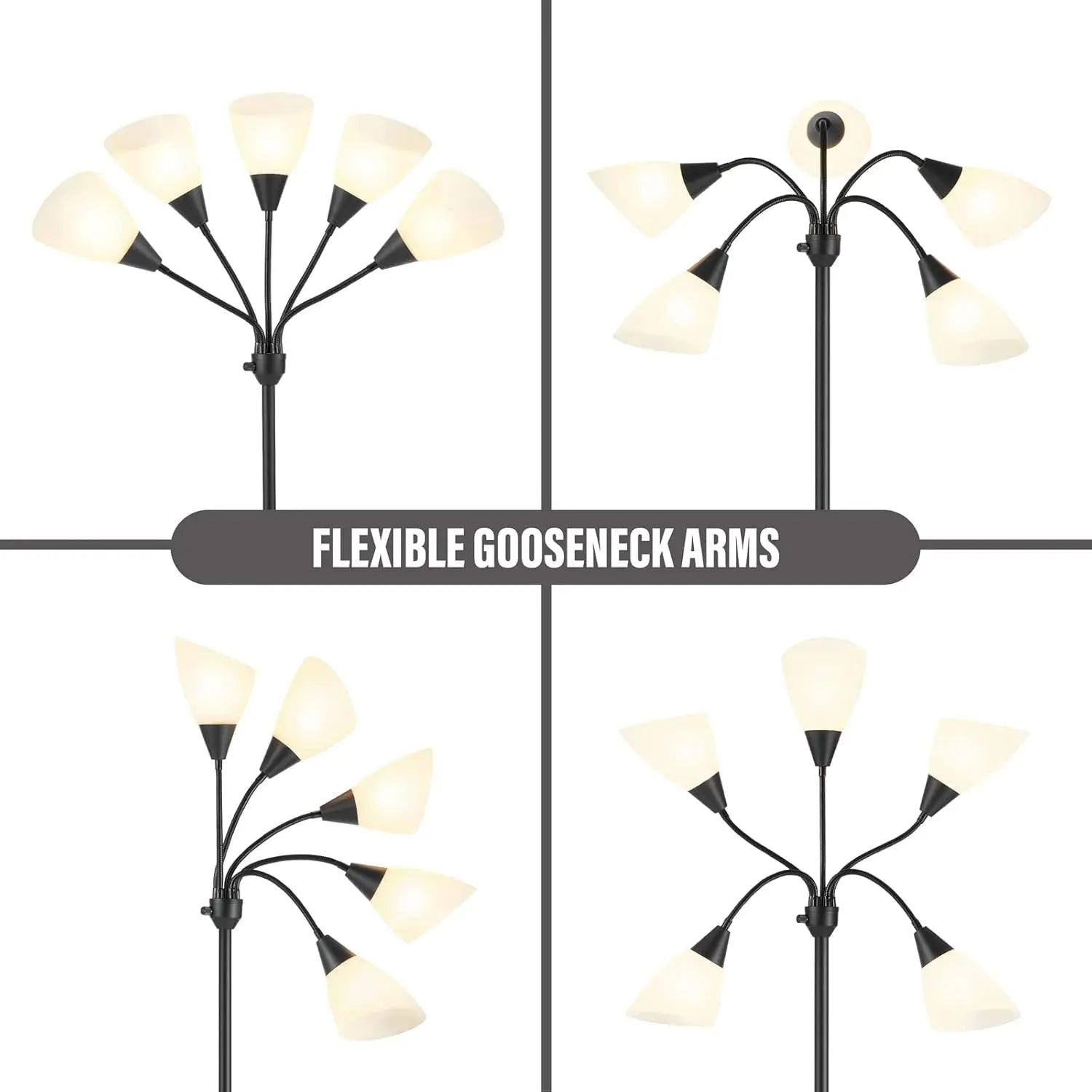 Medusa Floor Lamps Standing Lamps 5 Heads Adjustable Reading Light Large Shade Use E26 A19 Bulb Floor Lamps for Living Room Bedroom (Black)